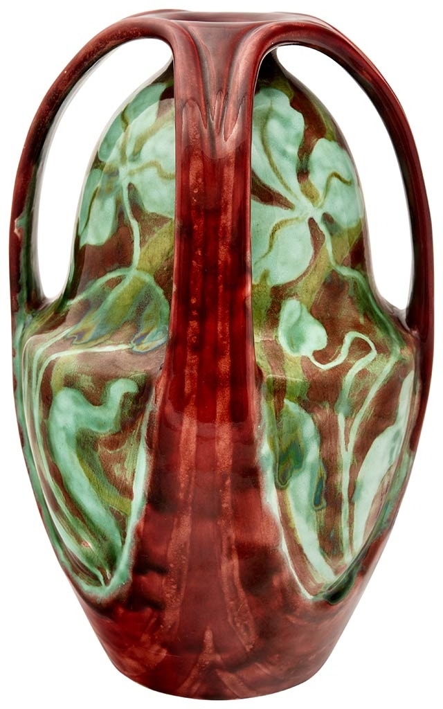 Zsolnay Doube-shell vase with four handels and Violet paint, Zsolnay, c.1900