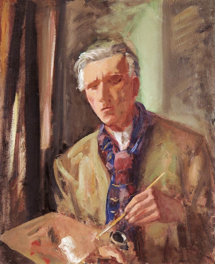 Márffy Ödön (1878-1959) Önarckép kék sállal (Vörös-kék sálas önarckép), 1958