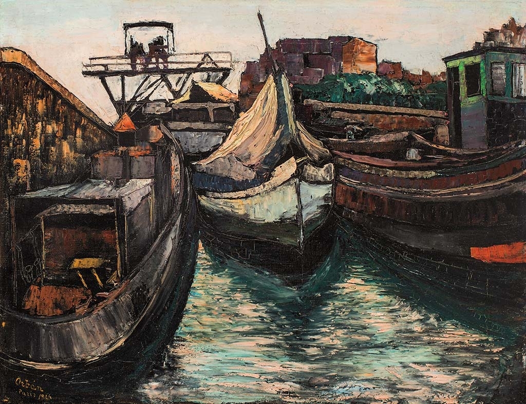 Orbán Dezső (1884-1987) Ships on the Seine, 1926