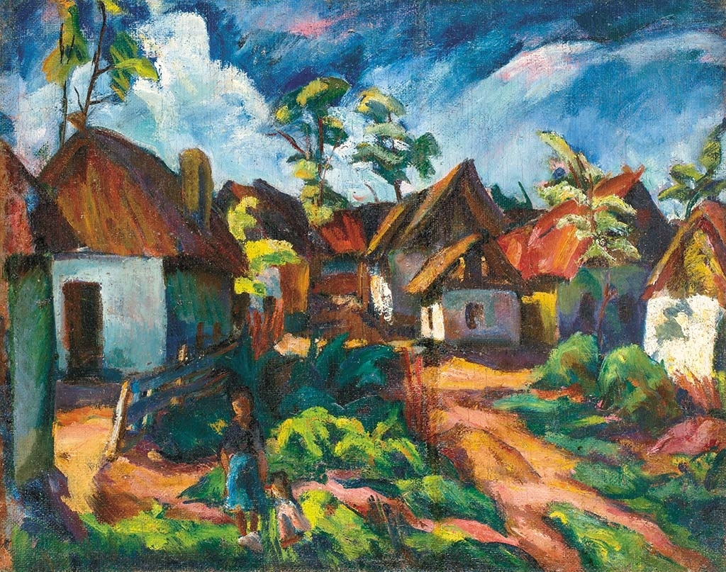 Perlrott-Csaba Vilmos (1880-1955) Village, On the reverse: Portrait