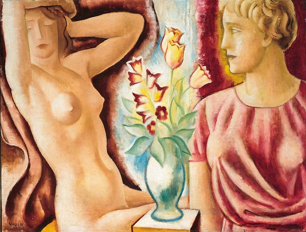 Gábor Jenő (1893-1968) Két lány virággal, 1935