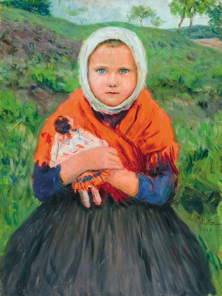 Glatz Oszkár (1872-1958) Girl with a Doll, 1940