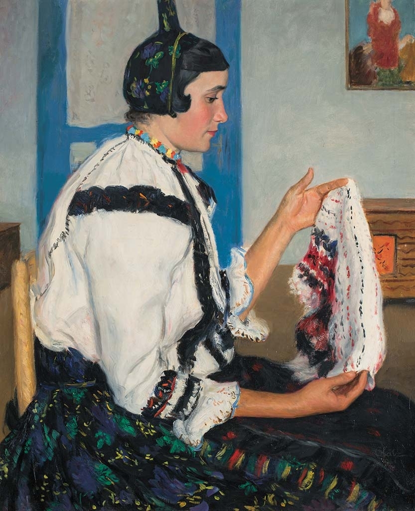 Glatz Oszkár (1872-1958) Young Woman wearing Folklore Dress, 1931