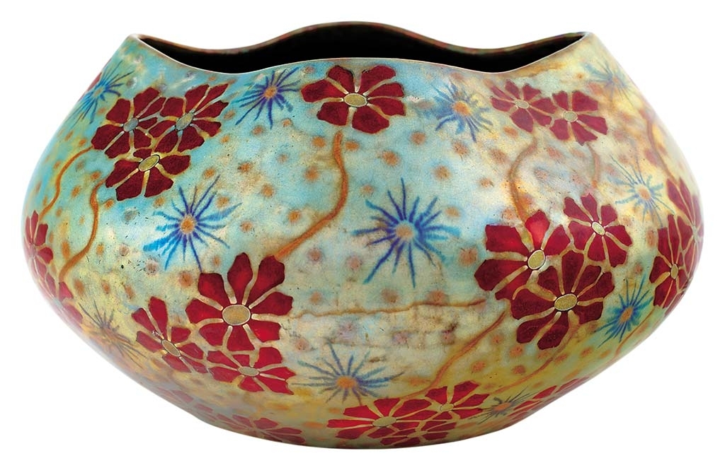 Zsolnay Flatted vase with Field flowers Decor, Zsolnay, around 1900