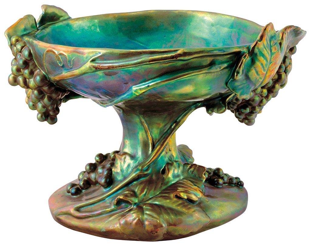 Zsolnay Fruit Bowl with Grape Decor, 1900 Design by: Mack, Lajos