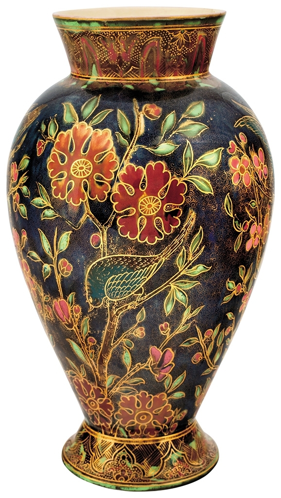 Zsolnay Vase with Blossoming Cherry-tree Branches and Songbirds, 1870s