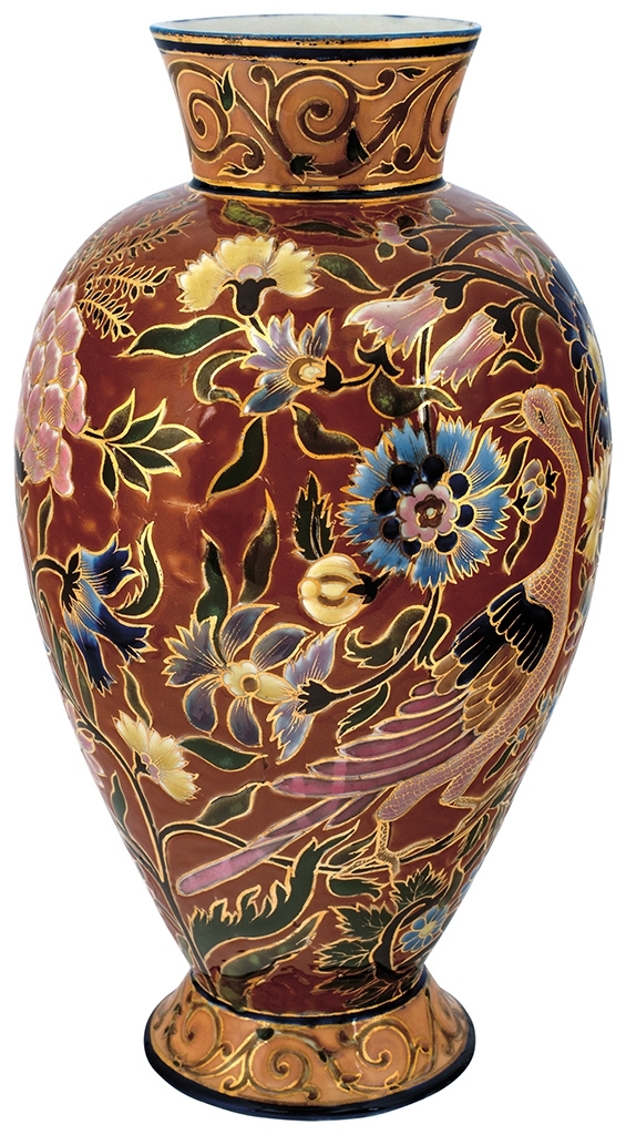 Zsolnay Vase with Exotic Flowers and Birds, c. 1884