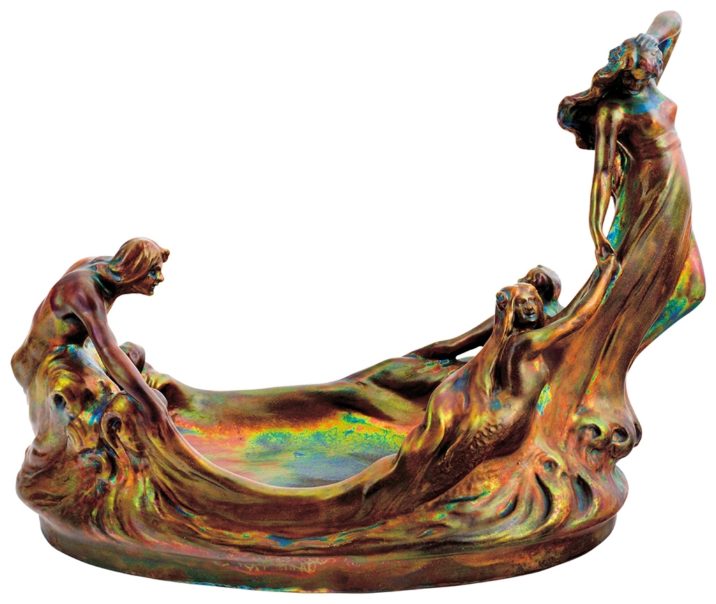 Zsolnay Decor Bowl with Nymphs Playing in the Water, 1903 Design by: Mack, Lajos