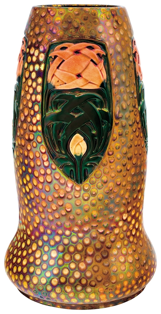 Zsolnay Dotted Vase with Flowery Inserts, 1907 Design by: Apáti Abt, Sándor