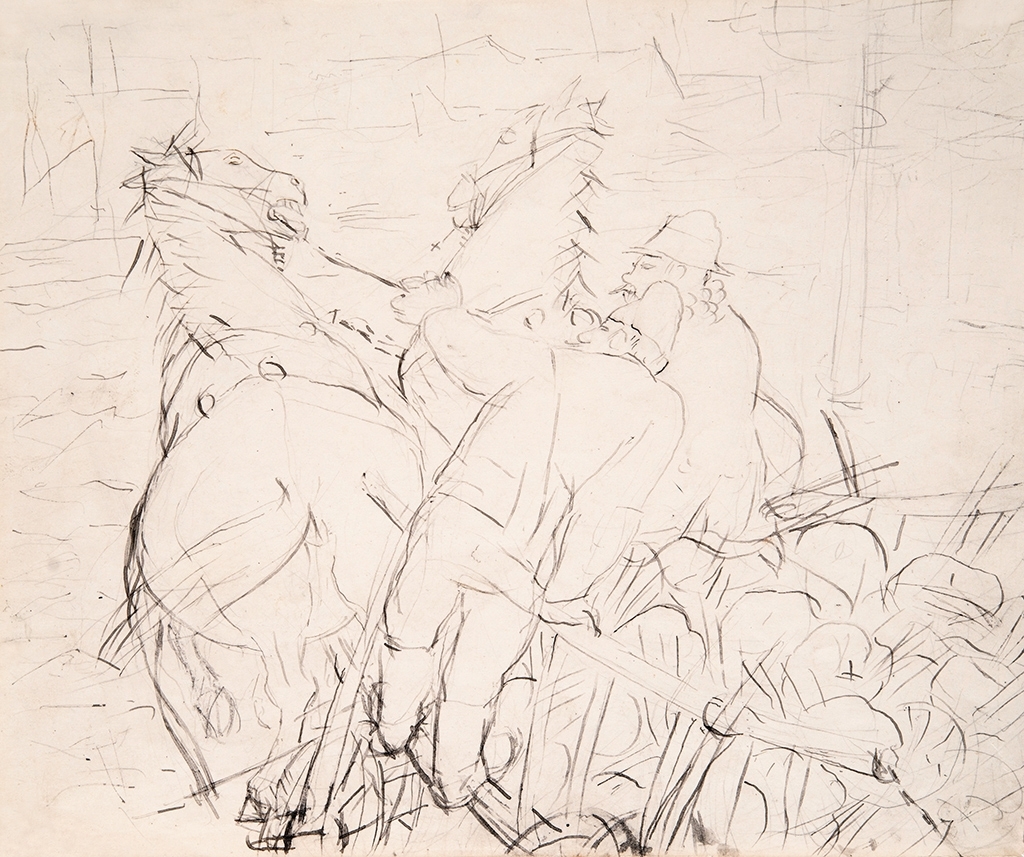 Derkovits Gyula (1894-1934) Runaway horses (Farmers with wagons, Galloping horses), 1932