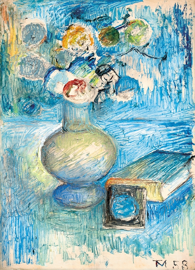 Tóth Menyhért (1904-1980) Still life with blue Vase, 1958