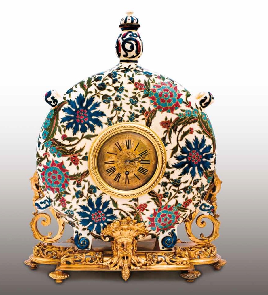 Zsolnay Historical style fireplace clock, Zsolnay, c. 1880