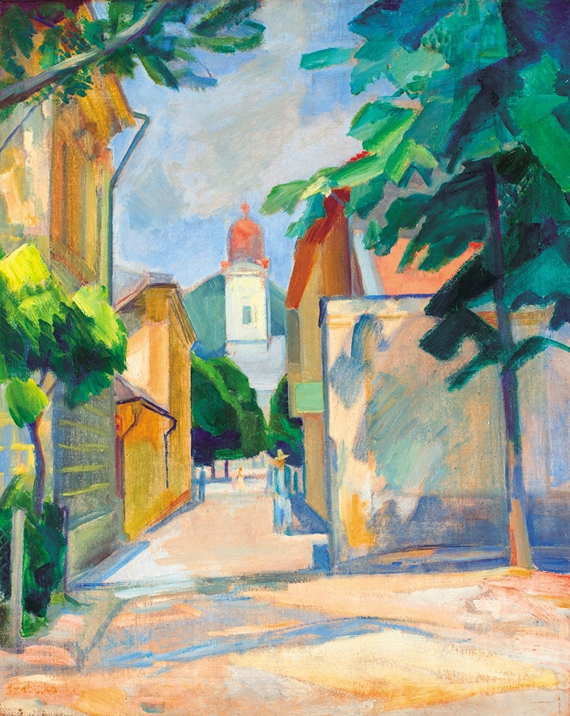 Szobotka Imre (1890-1961) Street in Baia Mare with the Calvinist Church, 1929