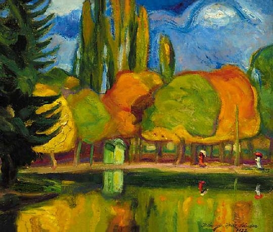 Irányi Iritz Sándor (1890-1975) Lake-shore walk in bright autumn sunshine, 1922