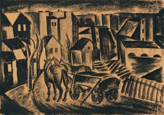 Schönberger Armand (1885-1974) Lovasszekér a városban