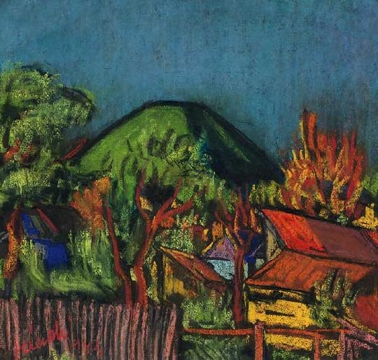 Jándi Dávid (1893-1944) Landscape with yellow contours, On the reverse: Green landscape, 1943