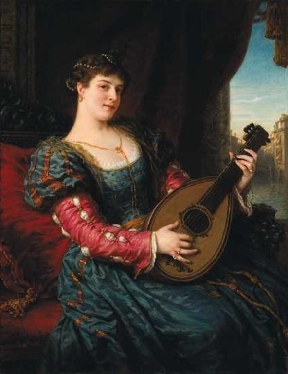 Than Mór (1828-1899) Fiatal nő reneszánsz ruhában (Előkelő velencei hölgy), 1886