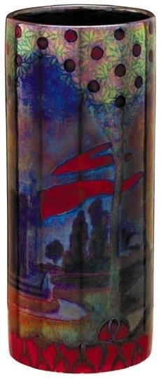 Zsolnay Cylindrical panorama vase, Zsolnay, Design: 1898, Decoration design: 1898-1900