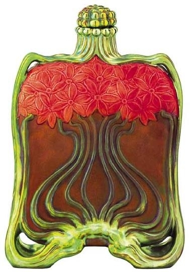 Zsolnay Flask with secession flowers, Zsolnay Design: Lajos Mack, 1900, restored