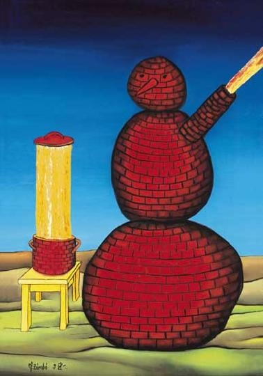 Ef. Zámbó István (1950-) Red snowman in energi position, 1991