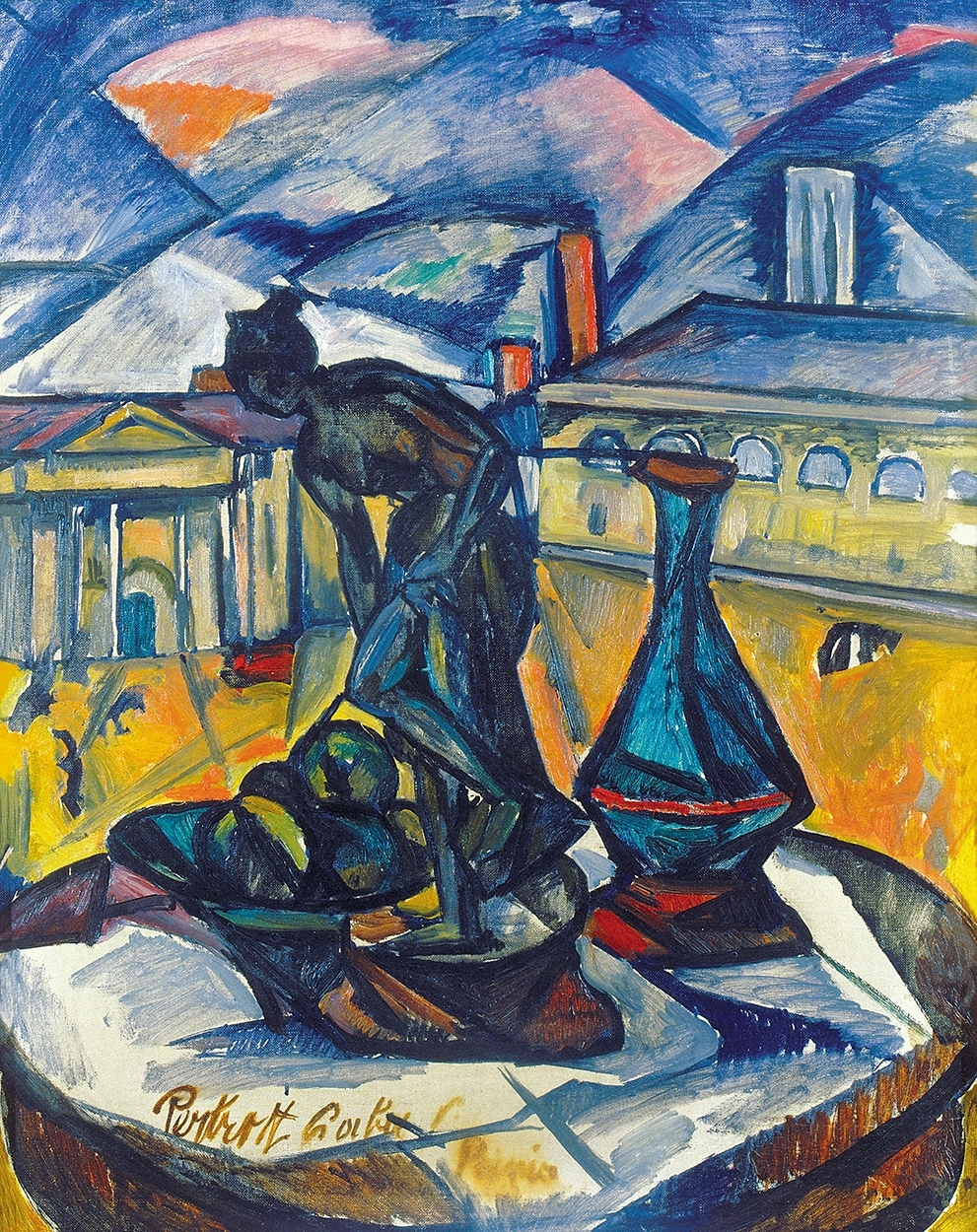 Perlrott-Csaba Vilmos (1880-1955) Still-life with Sculpture, with Paris in the background, 1912