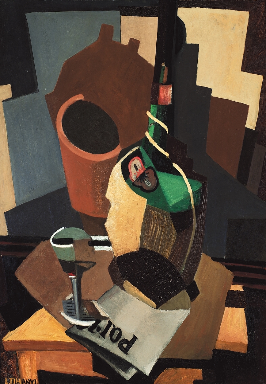 Tihanyi Lajos (1885-1938) Bouteille II. (Still-life with Bottle and Glass), 1927