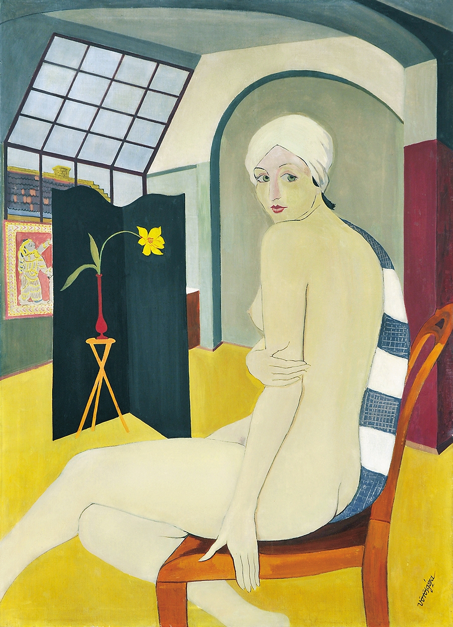 Vörös Géza (1897-1957) Akt műteremben (Turbános nő), 1930