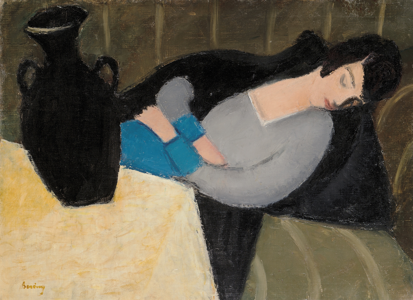 Berény Róbert (1887-1953) Alvó nő fekete vázával, 1927-28