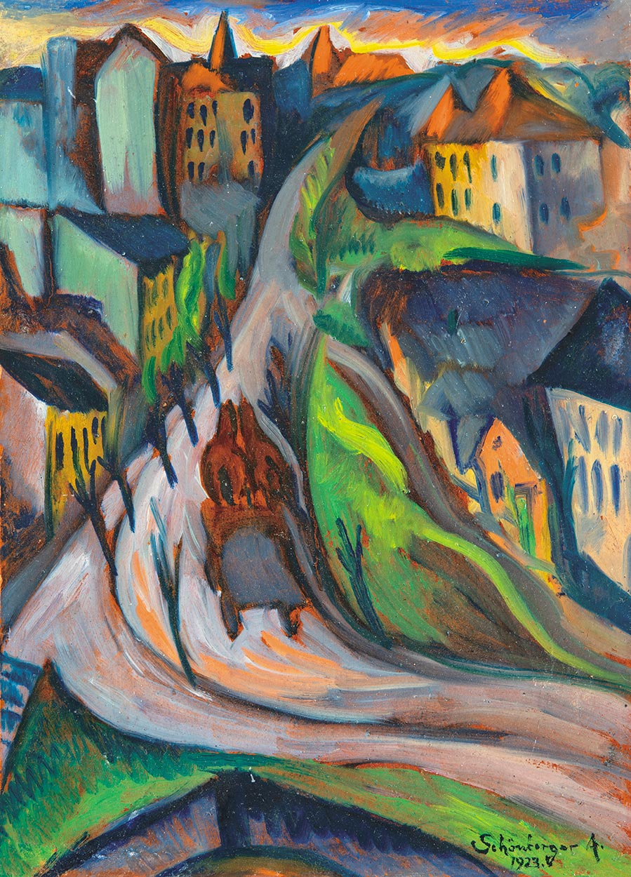 Schönberger Armand (1885-1974) City Scene with Horse-carriage, 1923