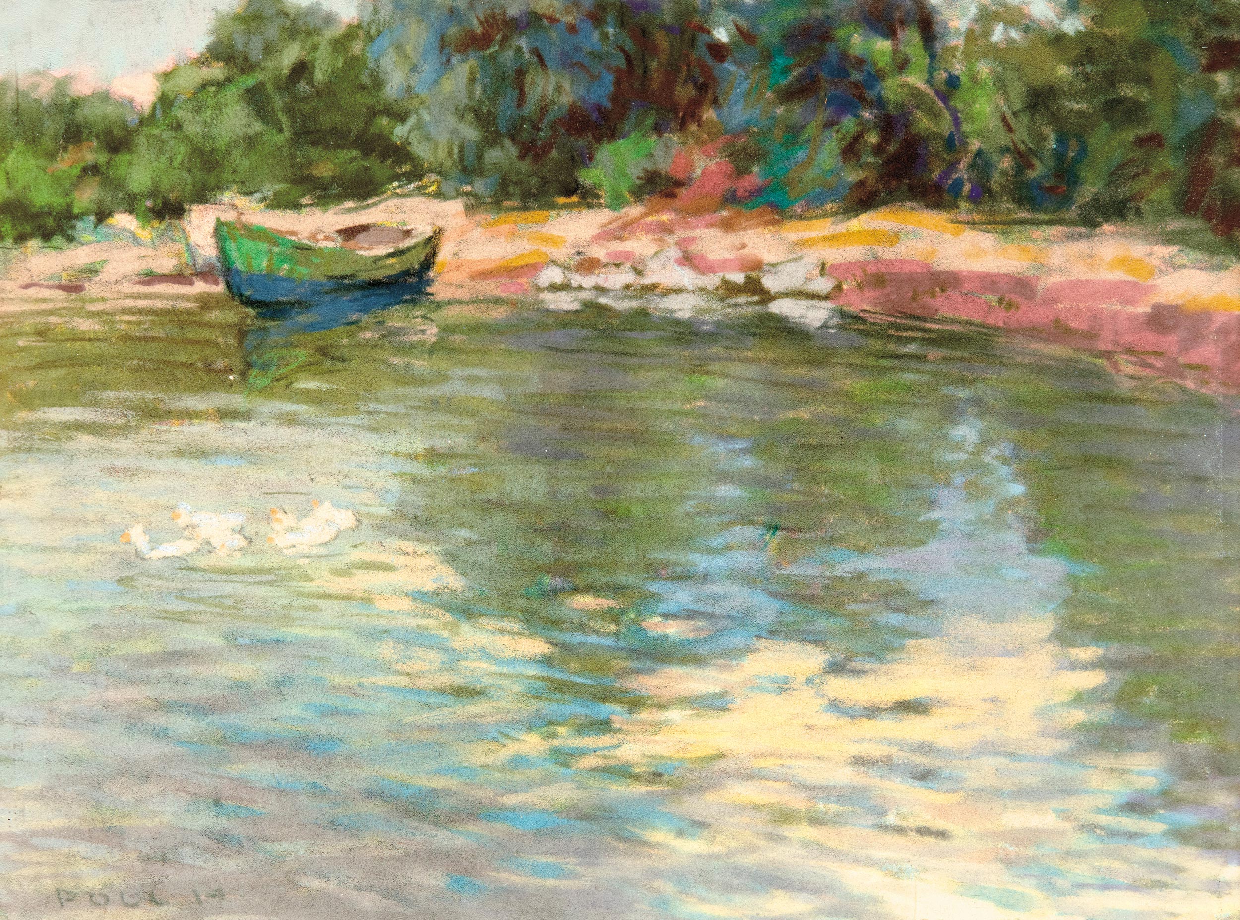 Poll Hugó (1867-1931) Boat on the Riverside