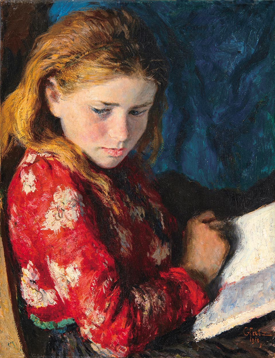 Glatz Oszkár (1872-1958) Girl Reading, 1918