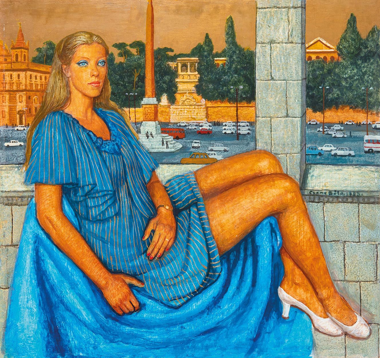 Czene Béla (1911-1999) Girl with a Background of Rome, 1983