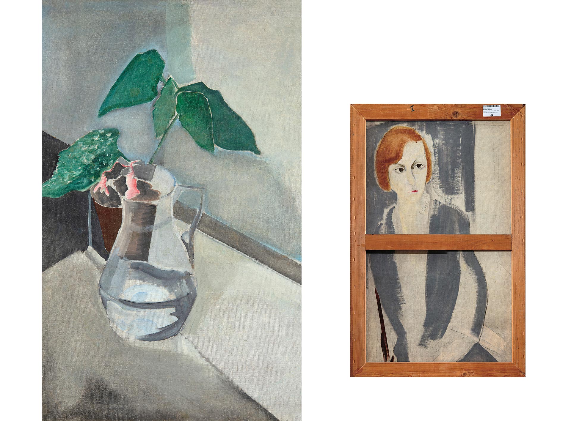 Vaszkó Ödön (1896-1945) Still-life with a Water Jug, on the reverse: Portrait of a Woman