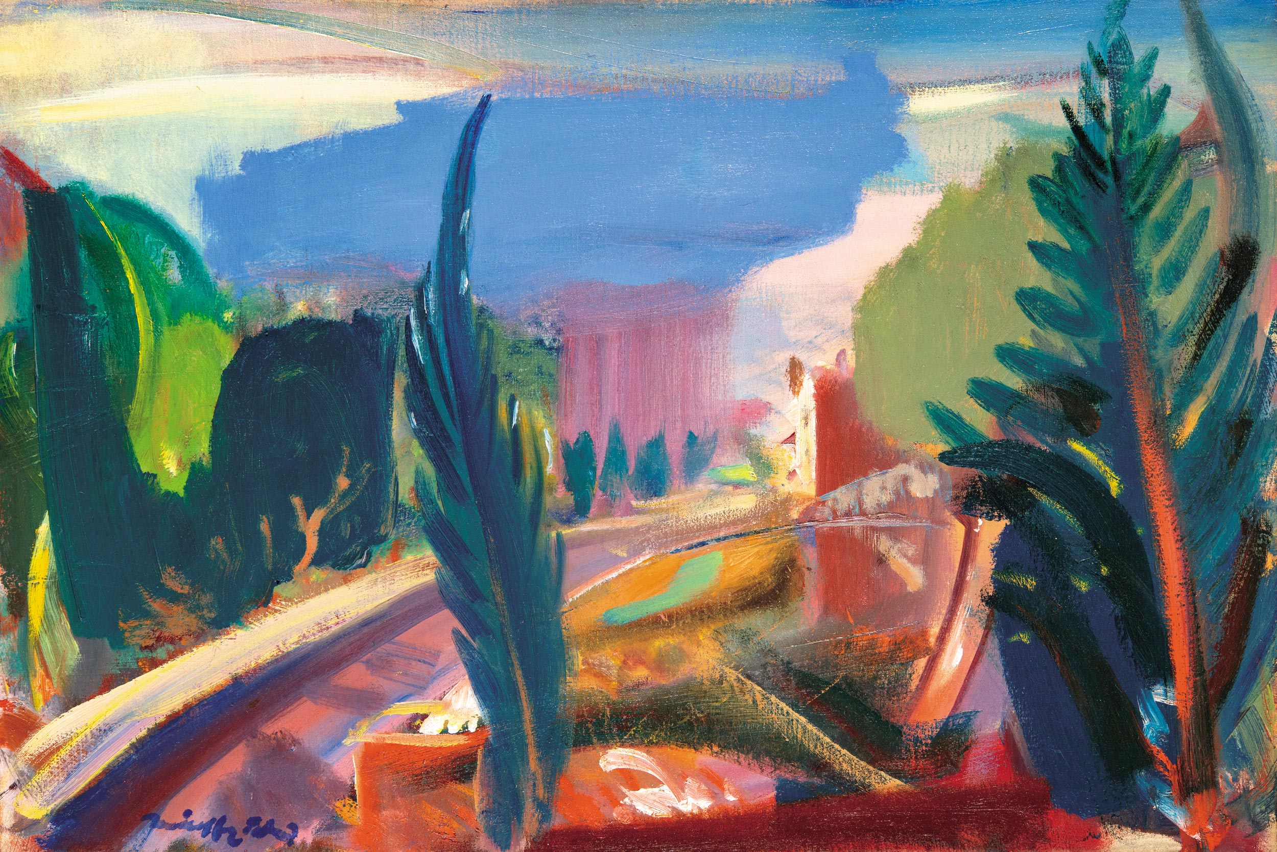 Márffy Ödön (1878-1959) Italian Landscape with Cypress
