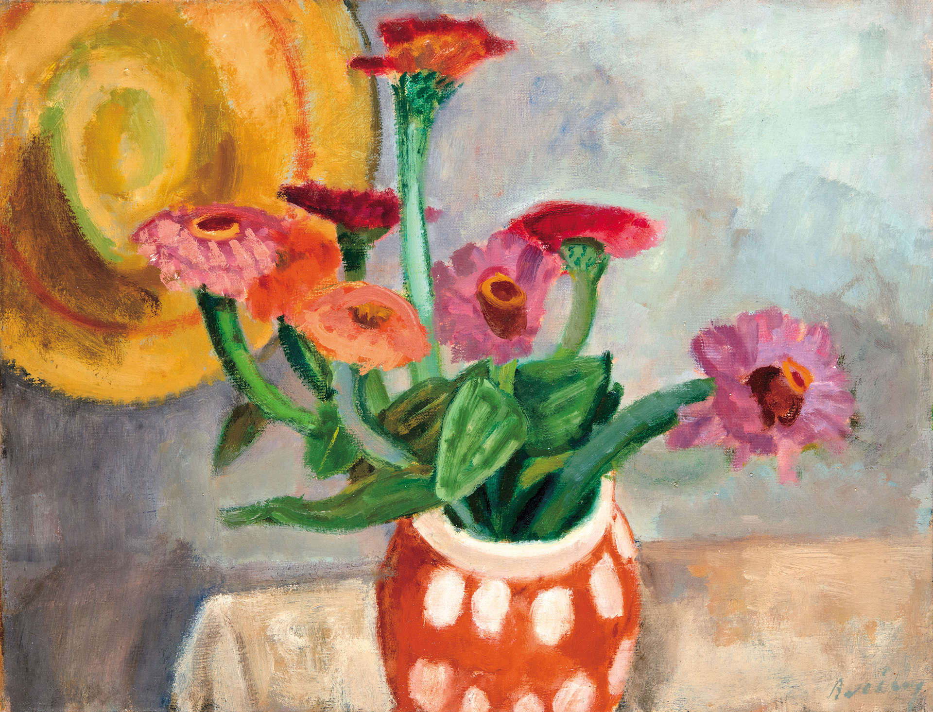 Berény Róbert (1887-1953) Virágos csendélet pöttyös vázával