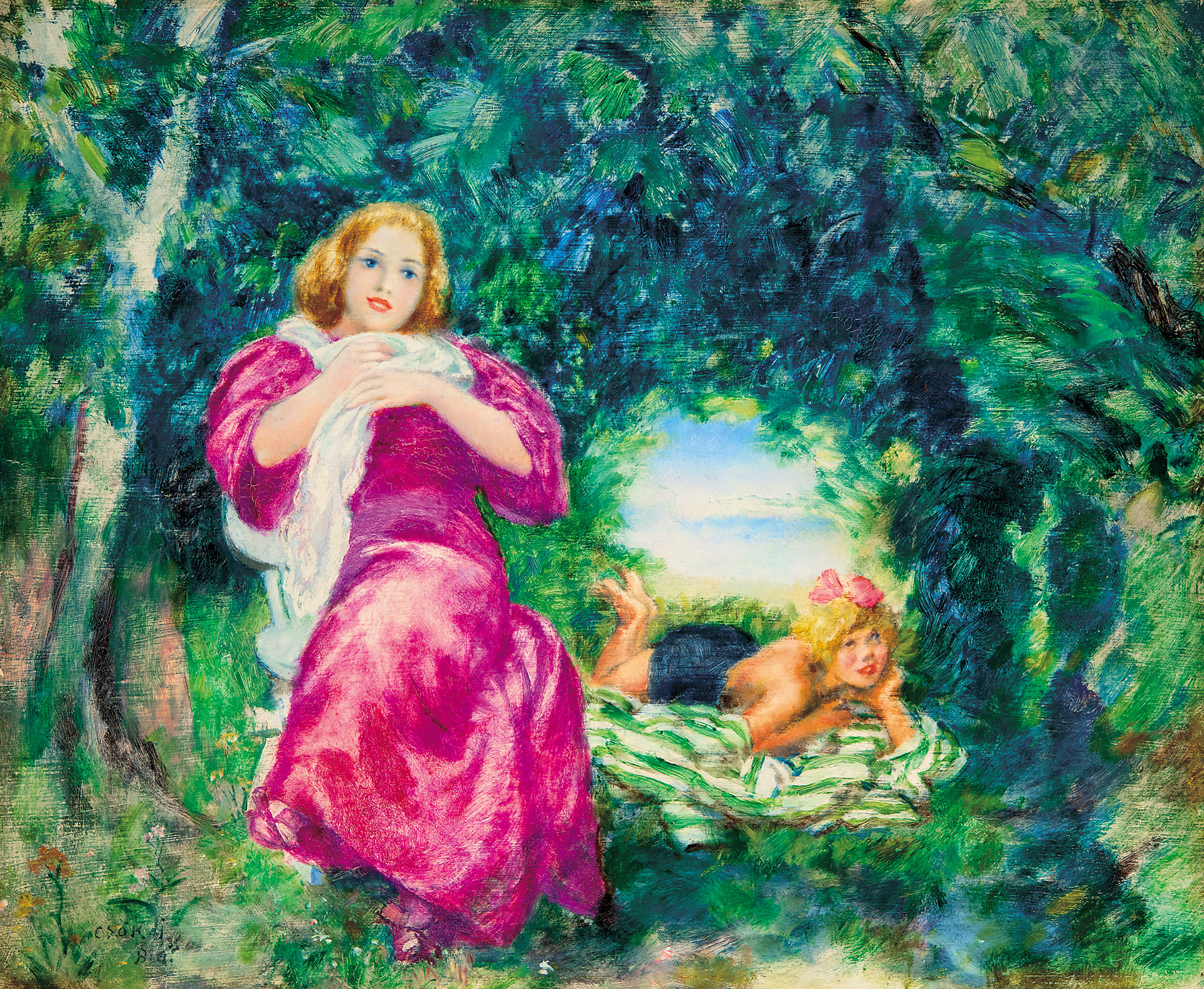 Csók István (1865-1961) Züzü a kertben, 1935
