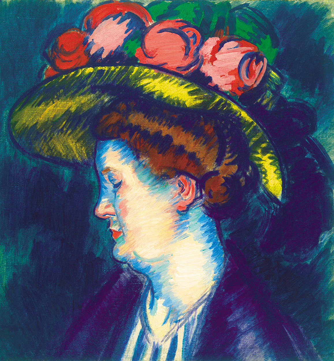Vaszary János (1867-1939) Lady in a Hat full of Roses (Coloures in Blue, Portrait of his Wife), 1911