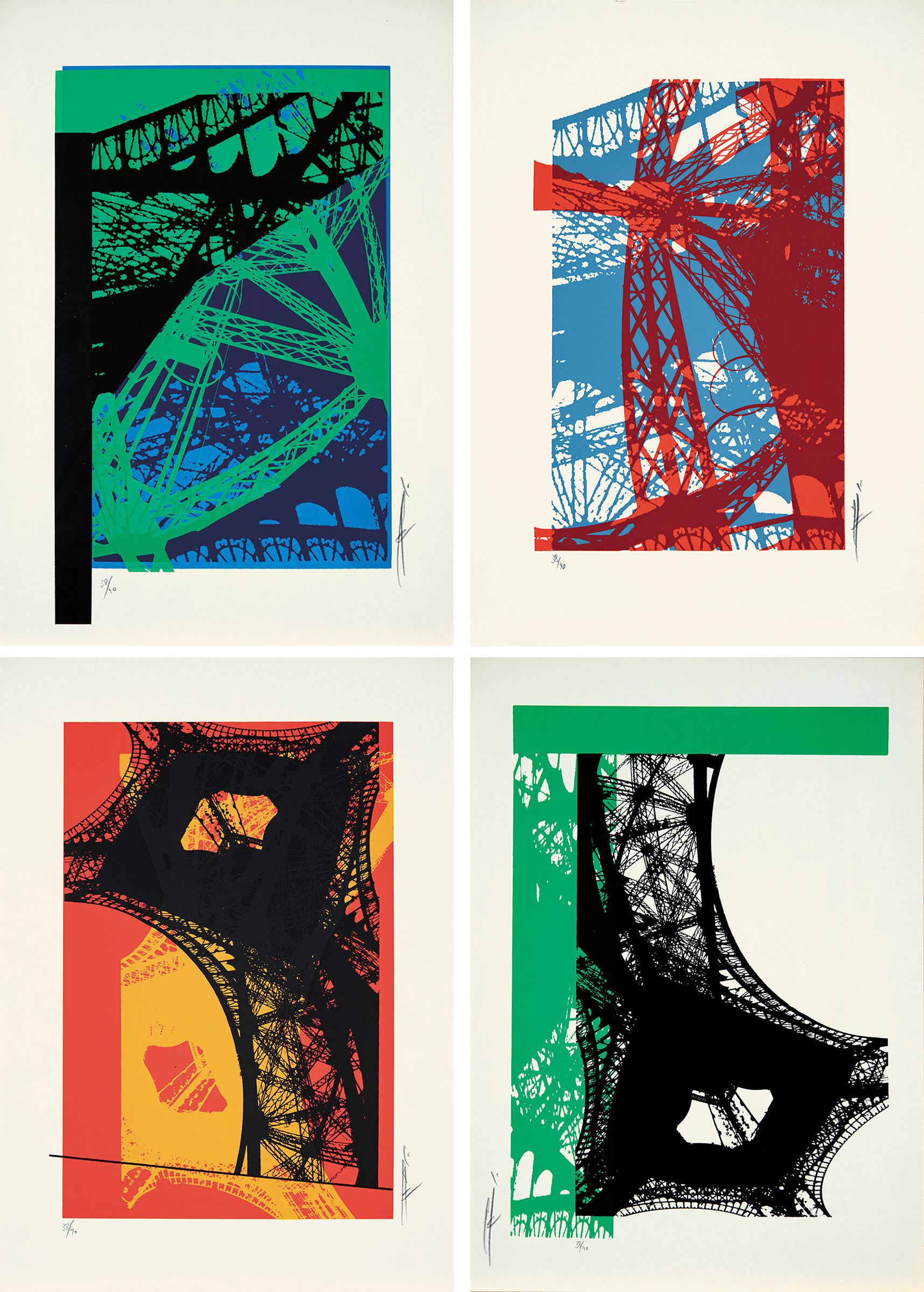 Rodolf Hervé ( 1957-2000) Eiffel Tower – Serigraphy of 4 pieces
