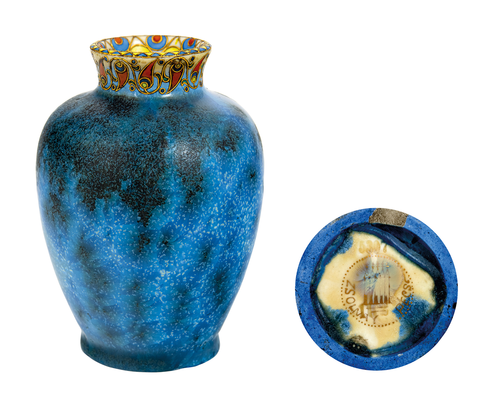 Zsolnay Crystal-glazed Vase with geometric border decoration, Zsolnay, 1909