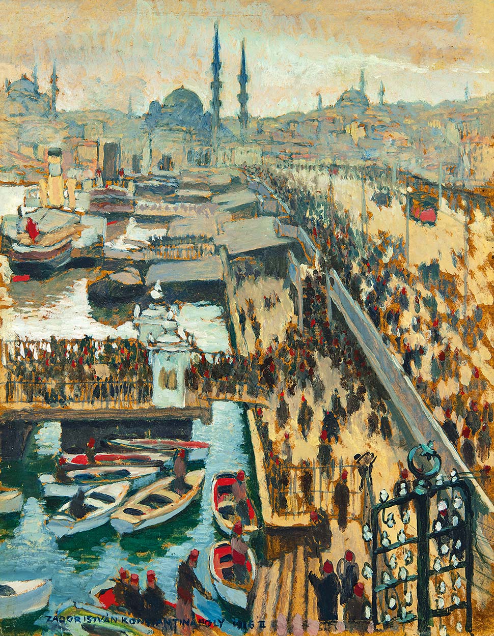 Zádor István (1882-1963) The Galata Bridge in Constantinople, 1916
