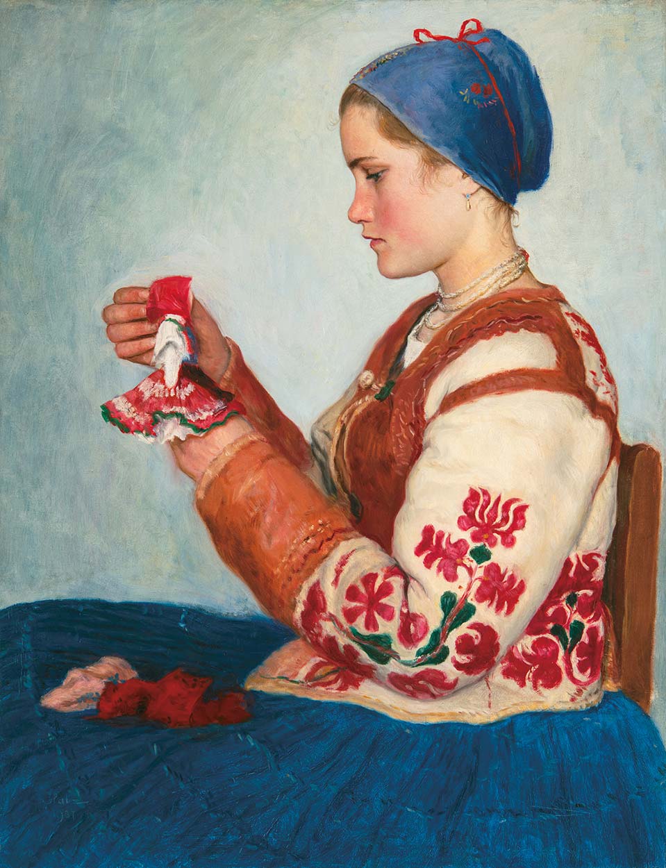 Glatz Oszkár (1872-1958) Girl with a Doll, 1937