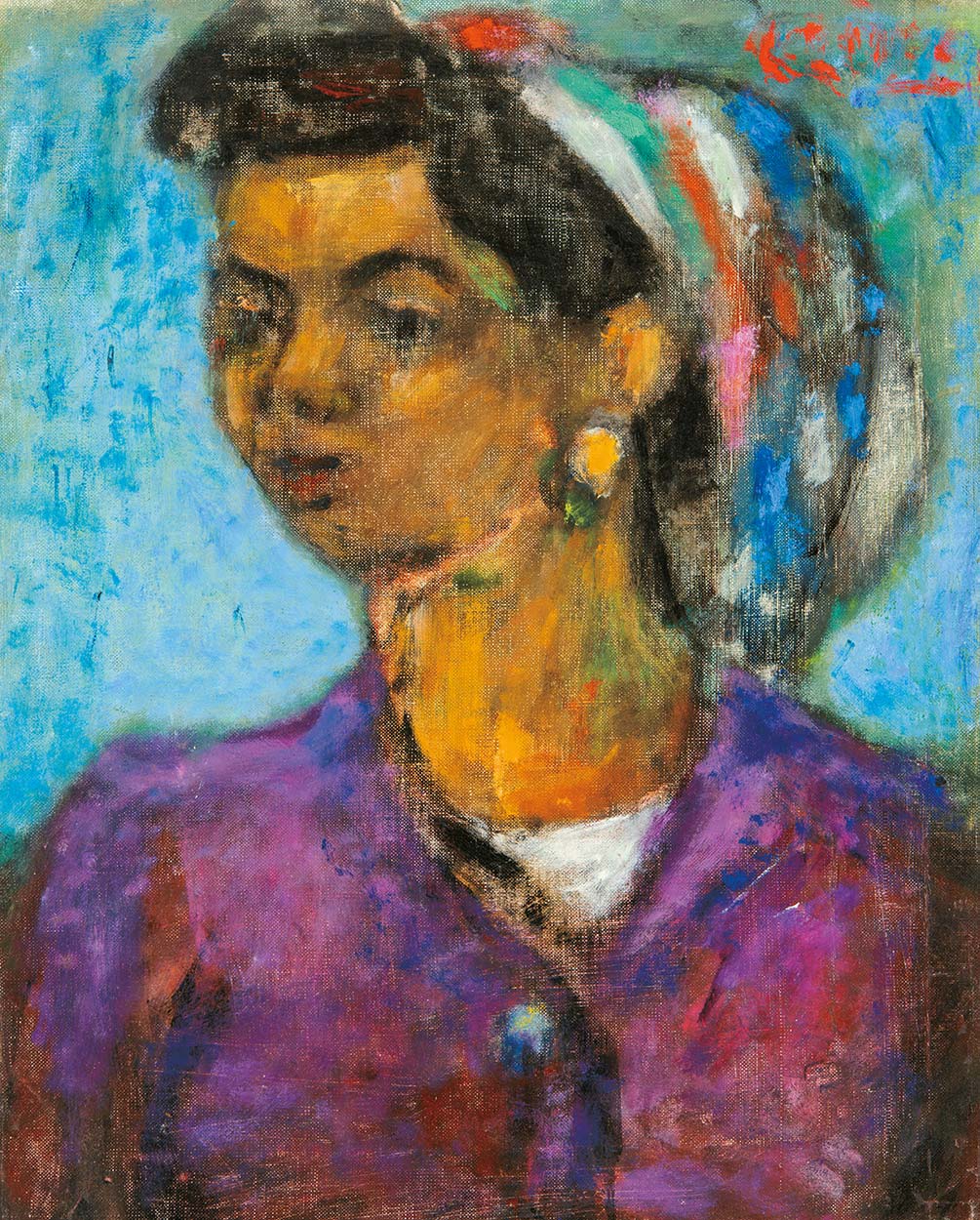 Czóbel Béla (1883-1976) Woman in Purple with Colourful Shawl, 1973