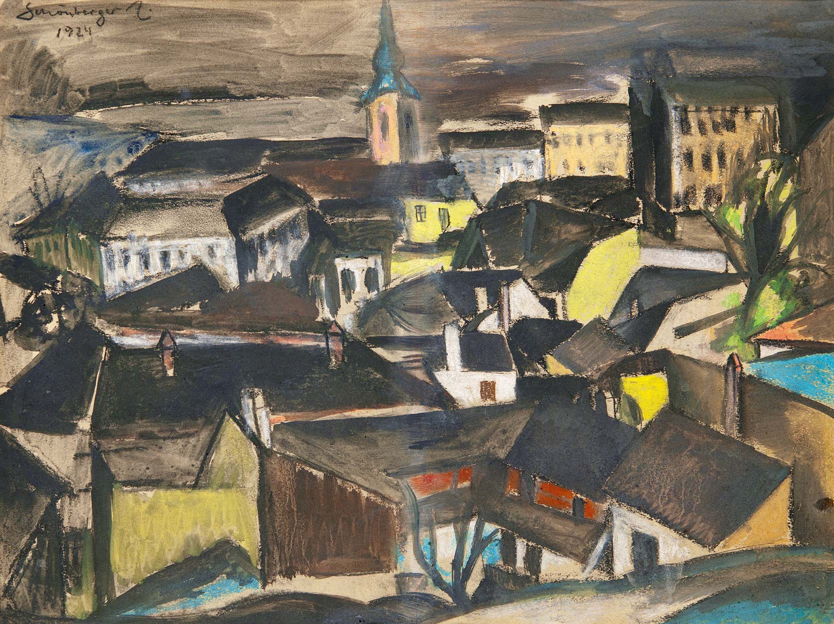 Schönberger Armand (1885-1974) Rooftops of Buda, 1924