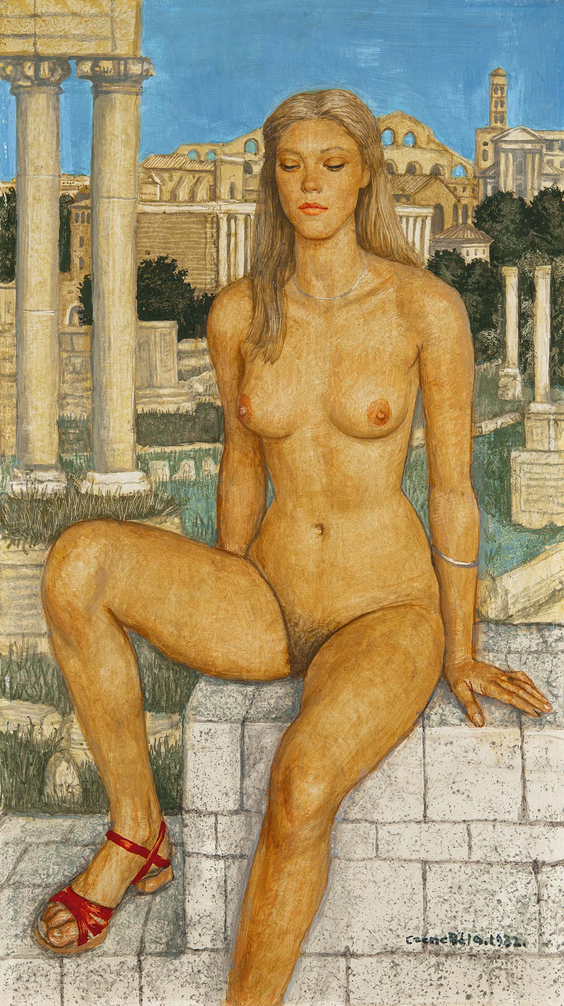 Czene Béla (1911-1999) Nude with Roman Background, 1982