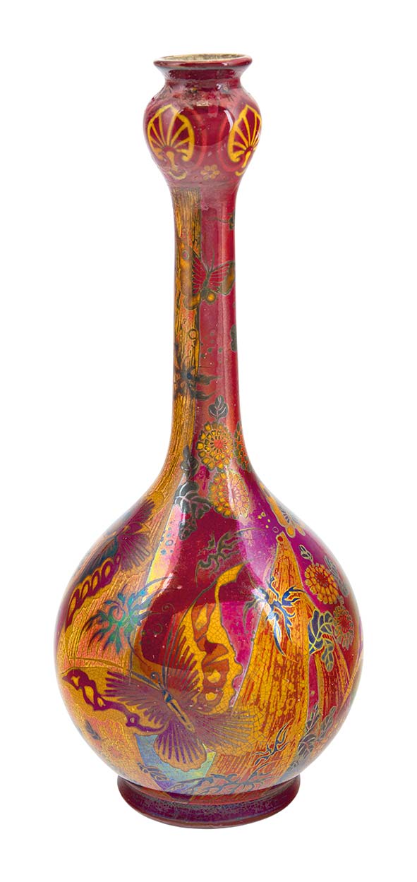 Zsolnay Japanese style Vase Decorated with Butterfly and Flowers, Zsolnay, mid-1890s
