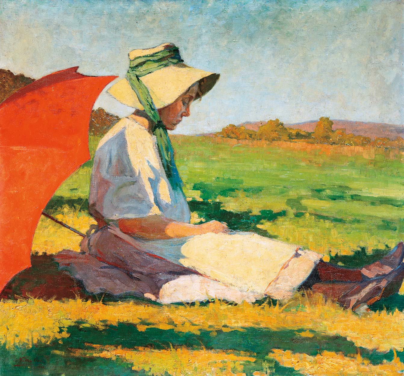 Heller Ödön (1878-1921) Little Girl from Baia Mare with a Red Umbrella, 1906