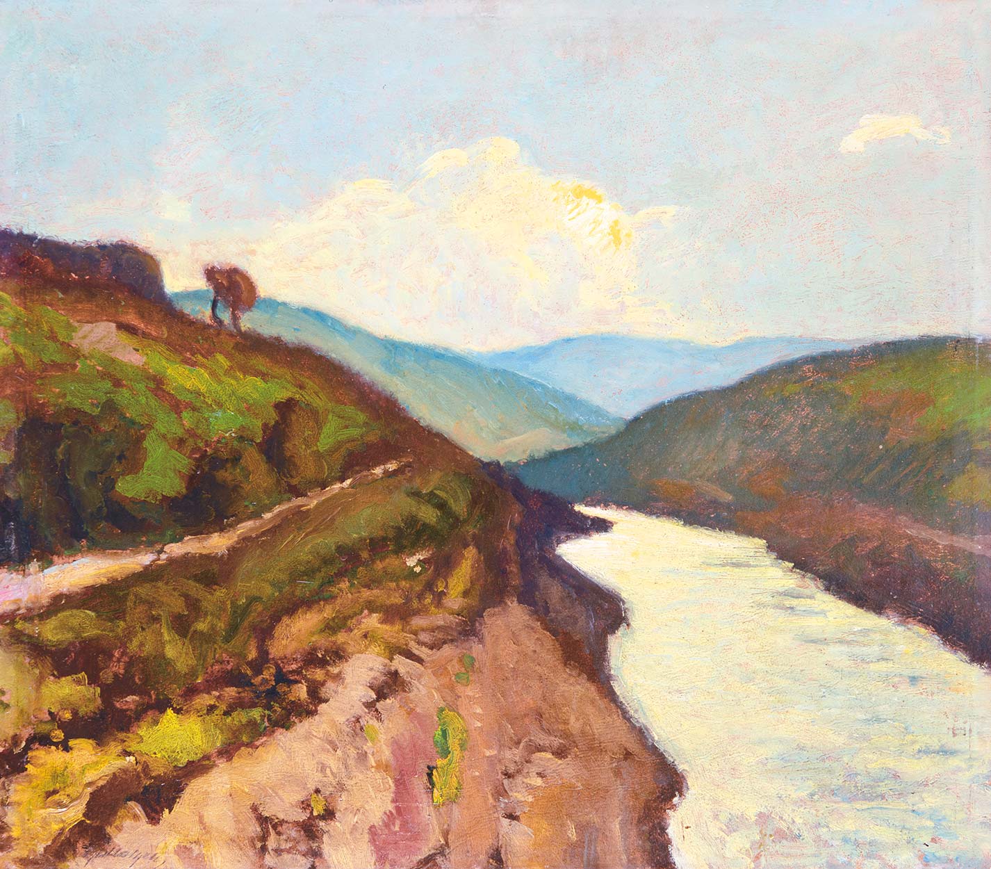 Balla Béla (1882-1965) View of a Riverbank
