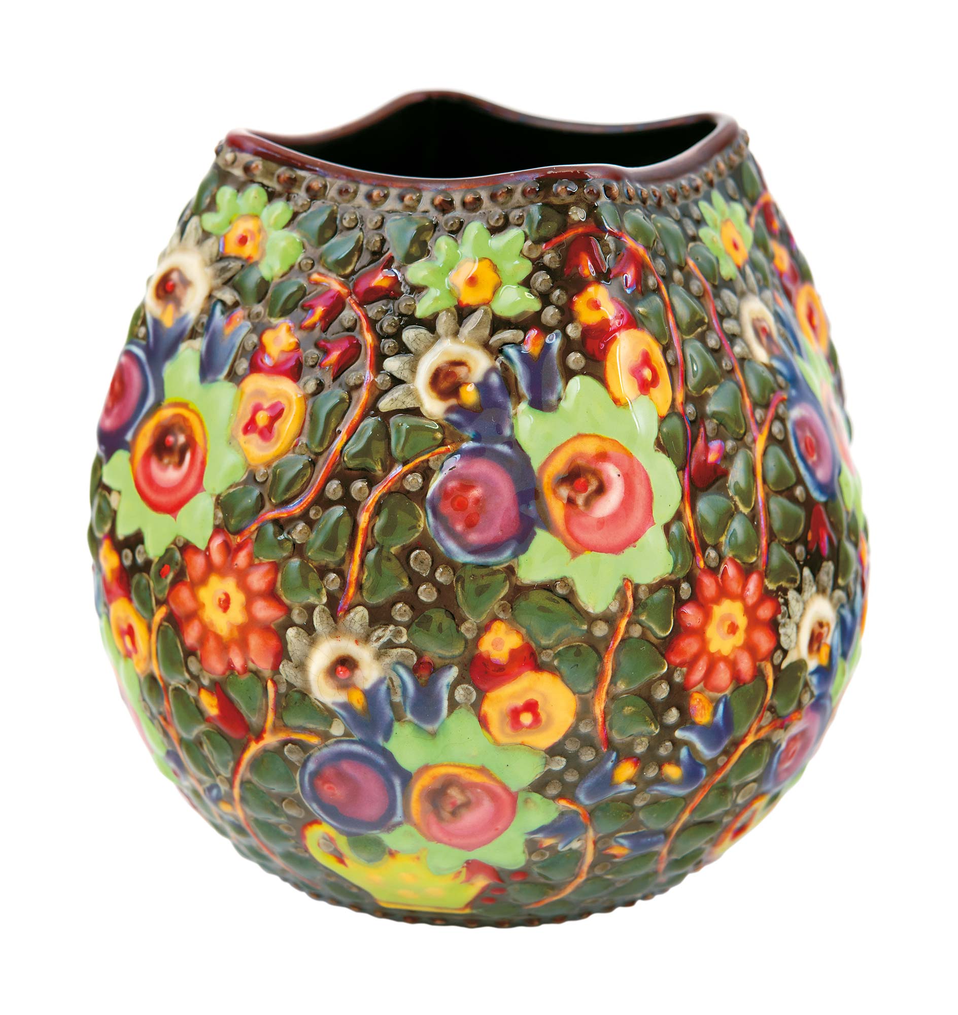 Zsolnay Vase with Convex Flower Decoration, Zsolnay, around 1900