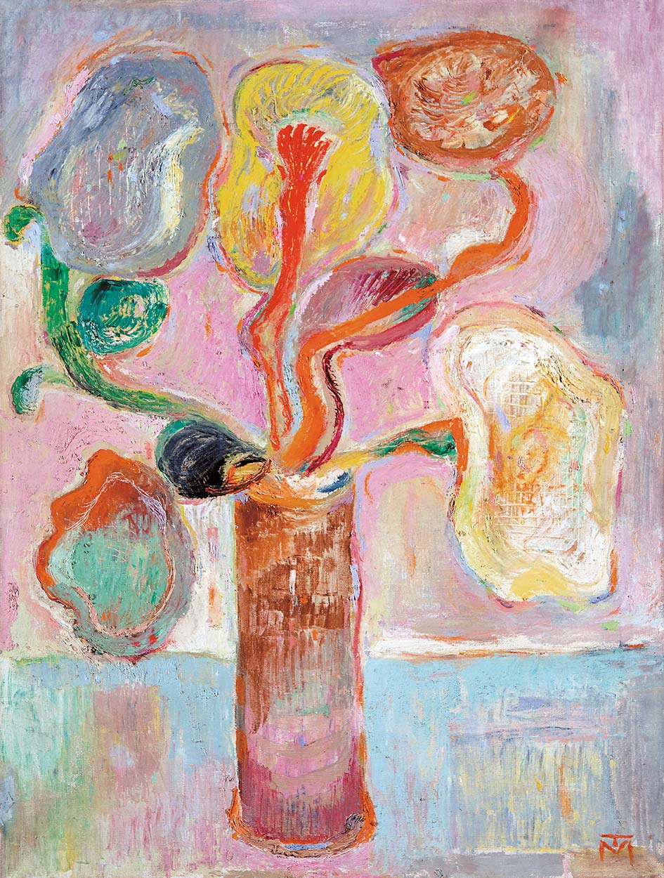 Tóth Menyhért (1904-1980) Colourful Flowers in long Vase
