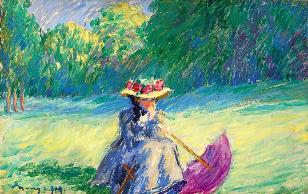 Vaszary János (1867-1939) Sitting Woman with Purple Umbrella, 1909